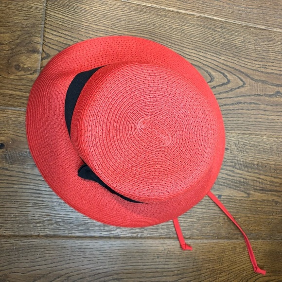 PARKHURST 100% Paper Brimmed Black Band with Bow Red Hat - Picture 4 of 8